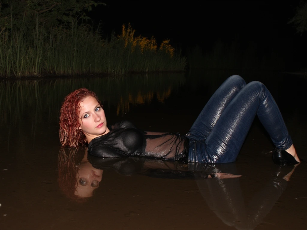 (Wide flares on jeans:1.15), (Wet dirty clothes), (Best Quality,hight resolution,bokeh:1.2),(MATURE MILF),(Standing ankle-deep in a swamp:1.2),Pronounced wrinkles,Bob haircut,Detailed eyes and face,tshirt,expression of despair,Dark and moody lighting,desperation,(Drowning in a swamp below the knee:1.2), Posing