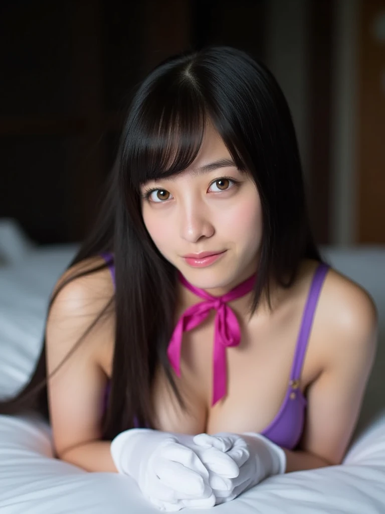 (Best-quality, Masterpiece, Ultra-High-Resolution, (Photorealistic:1.4), Raw Photo, depth of field, professional lighting, perfect anatomy, extremely details), ((in bedroom, extremely big bed, extremely luxurious interiors)), 1girl, (((12-years-old))), the most famous Japanese idol, looking at viewer, innocent-smile, cowboy-shot, (extremely cute and extremely childish face like the most popular Japanese idol, ((extremely cute and extremely big black-eyes)), extremely beautiful black-long-hair, ((extremely beautiful skins)), extremely cute long-eyelashes, extremely cute lips), (extremely short childish-body, extremely childish thighs), ((wearing only colorful-childish-underwear))
