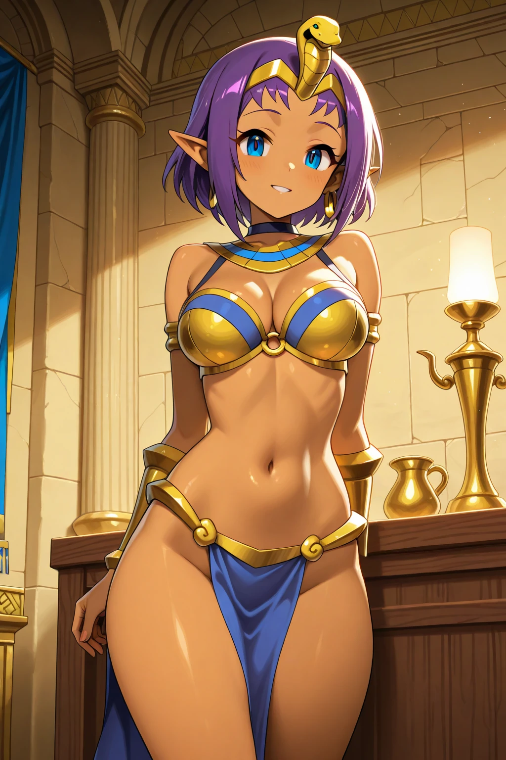 draenei laying back on a bed of pillows, looking at viewer, gold bracelets <lora:Draenew:0.8>