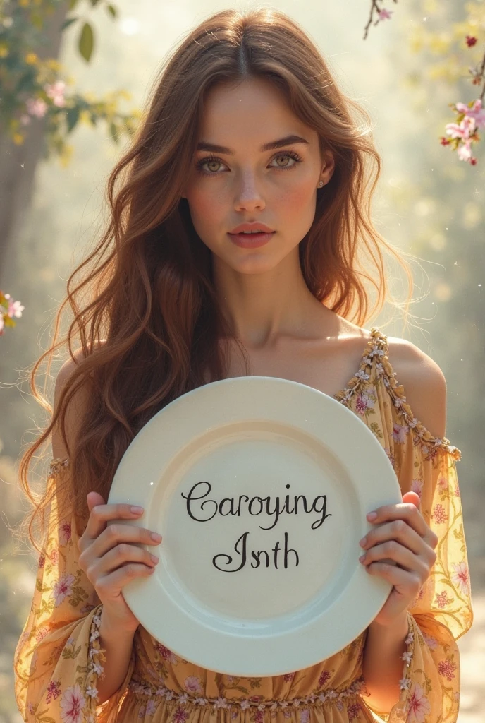 Hot girl in black ruffle dress holding a small board written four thousand followers in english