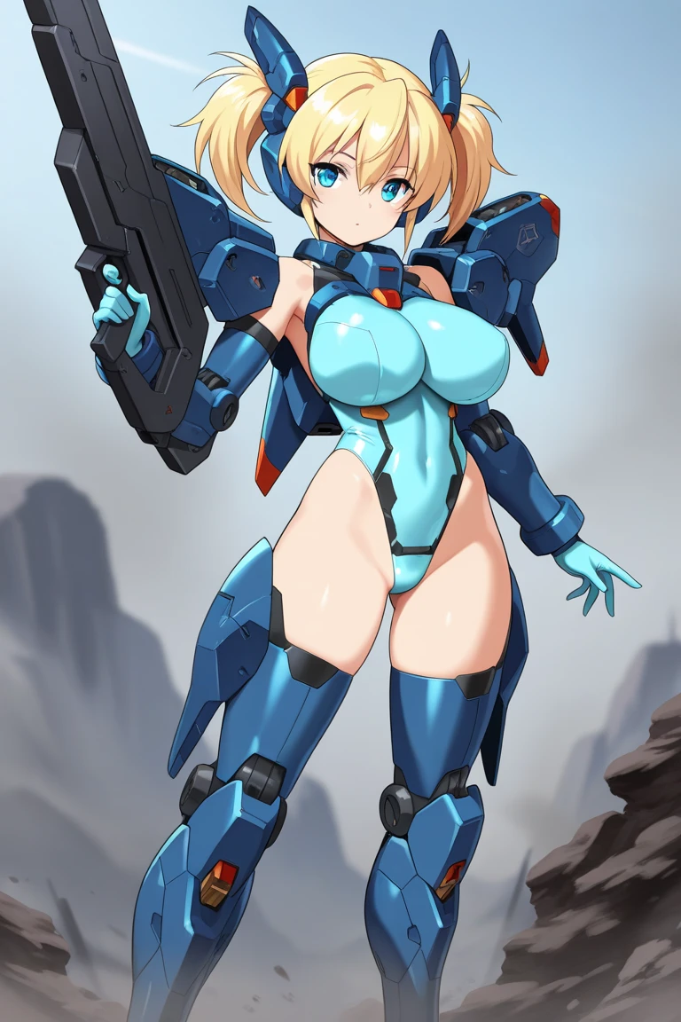 (close、16k、highest quality、Attention to detail、Rich skin details),Female police officer、 Huge breasts, Sweat, Outdoor, ((Browsing Caution、navy blue sci-fi suit、navy blue protector)),Cyborg Girl、Yellow Eyes、Bobcut、Police hat、Black Hair , ((blush))、(Wide Hips),smile、surprised、closed one eye、Wide ass、((((Embarrassing)))), city、((Hold a big assault rifle))