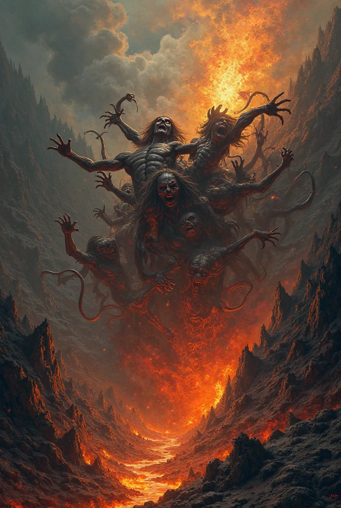 <lora:lvcrftn:1> lvcrftn AND impaled skeletons, screaming woman, trees on fire, giant cthulhu, cosmic terror