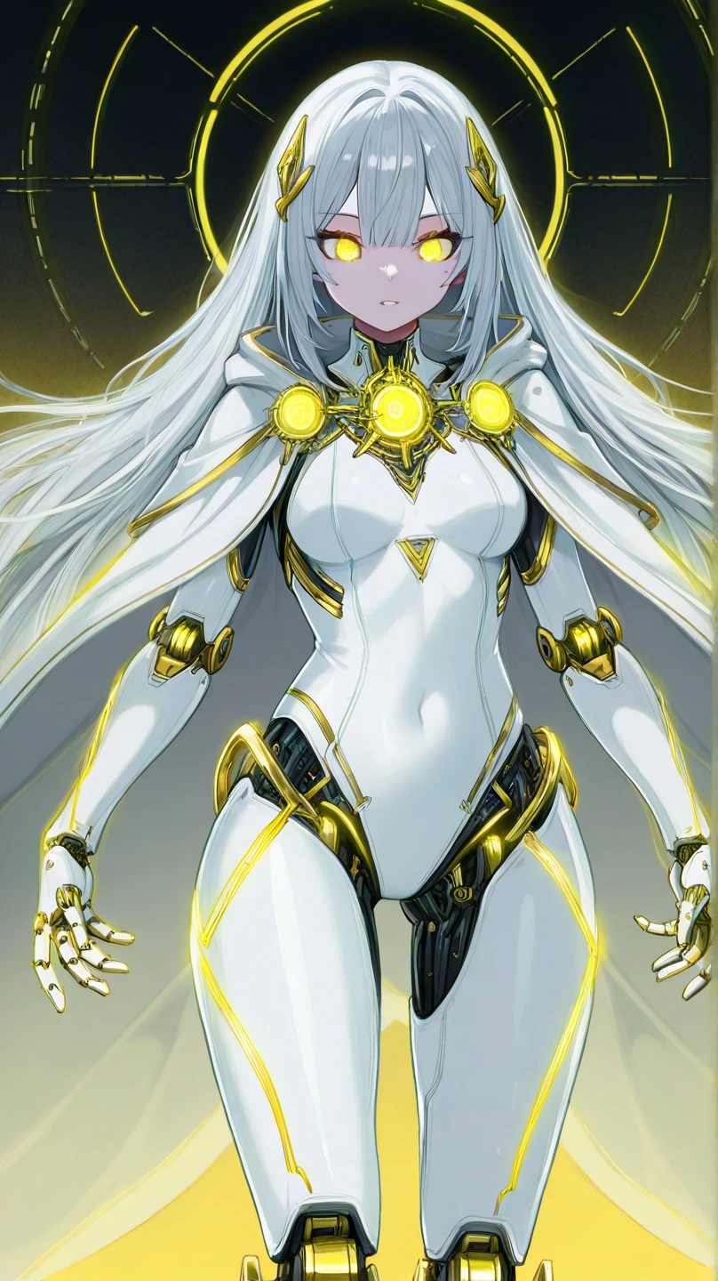 Ciel Lionheart, Silver hair, Golden eyes, ((1 chica)) cuerpo completo, De pie, mujer madura, abdominales, hands on hips, loincloth standing, hands on hips