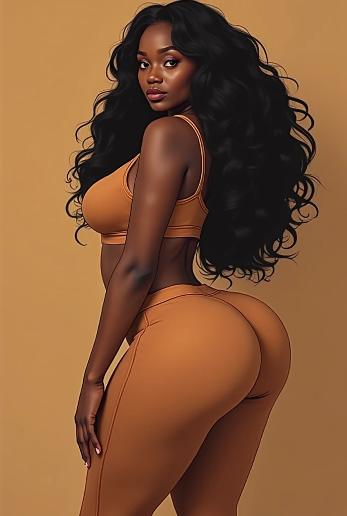naked black woman from behind with big ass, breasts showing, vagina showing, big buttocks from behind, naked, nude, breasts showing, standing up, curly hair, breasts showing, nipples showing