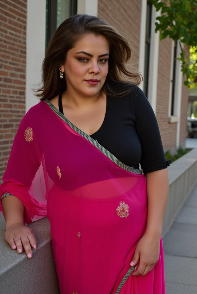 Raashii Khanna Indian beautiful woman ???? curvy plus size model wearing skin tight deferent color Cashmere Sweater Dress, eye contact camera view, standing position, curvy plus size hour glass bulky figure, big m-cup bulky oval ???????, deferent style hairstyle, bright eyes, thin eyebrows, fair skin, blushing cheeks, prefect head to thigh view, Meenakshi Temple, Madurai, Tamil Nadu background and location, Folk Fusion Embroidery, ultra realistic skin texture, head to thigh camera view, smile face