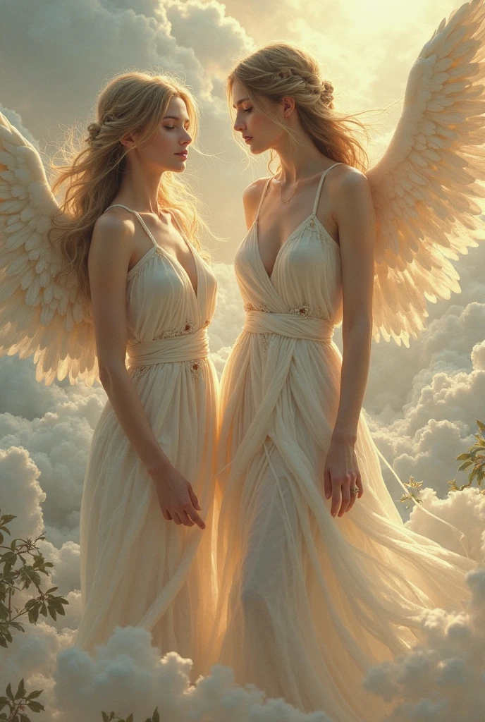 Two very beautiful angels, Full body very thin dress