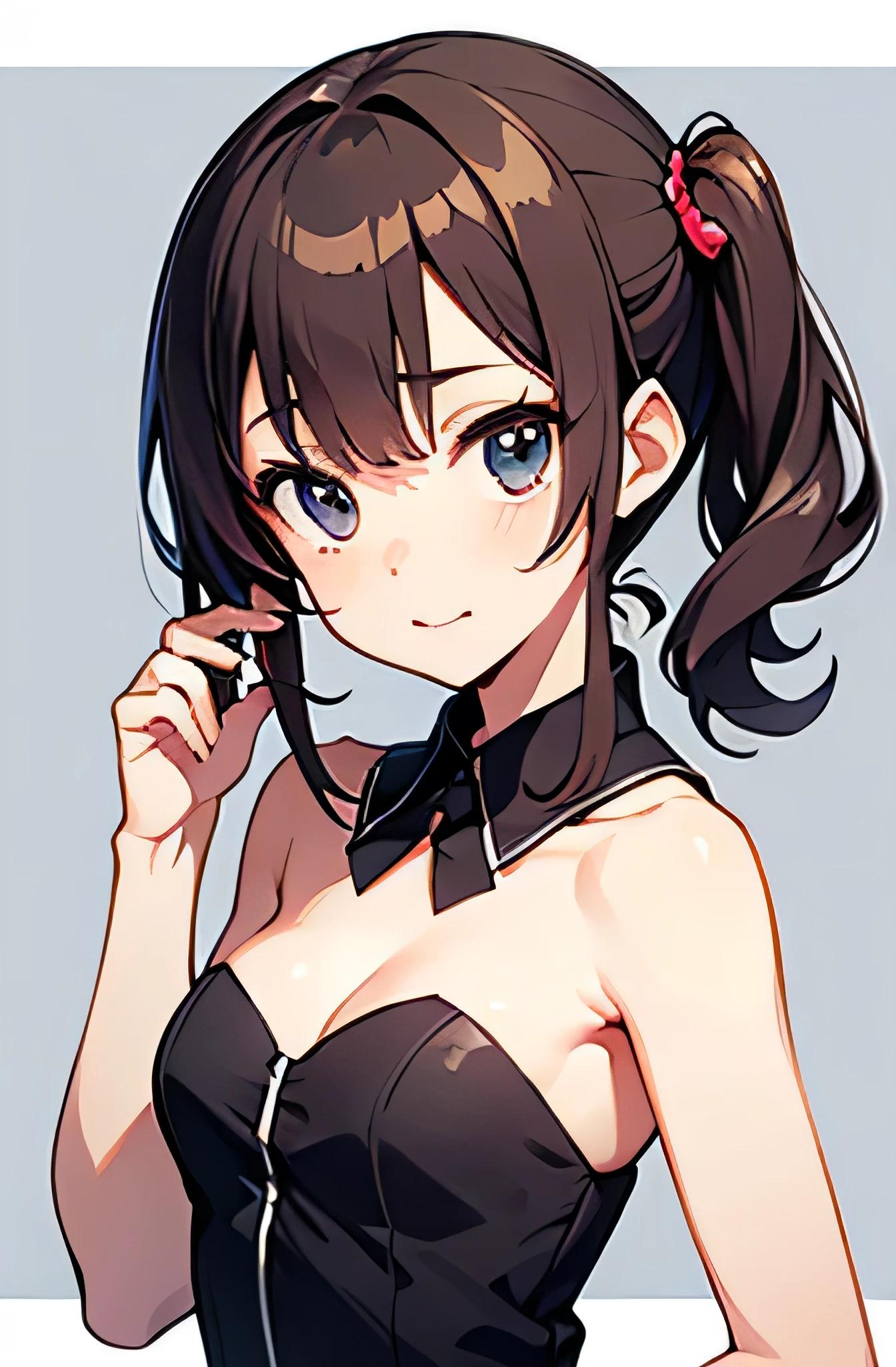 masterpiece,best quality,highres,ultra-detailed,Miyoshi_Karin, 1girl, solo,brown hair, hair ornament, twintails, red bow, grey eyes, <lora:Miyoshi_Karin:0.7>, bare shoulders, brown pantyhose, bowtie, rabbit ears, red bow, black leotard, wrist cuffs, strapless, detached collar, fake animal ears, playboy bunny, red bowtie, leotard, strapless leotard, elbow gloves,
grin, peace sign, close portrait , <lora:Concept_Bunny:1>, animal ears, playboy bunny, rabbit ears, fake rabbit ears, fake animal ears, strapless, strapless leotard, detached collar, bare shoulders, bowtie, bow, wrist cuffs