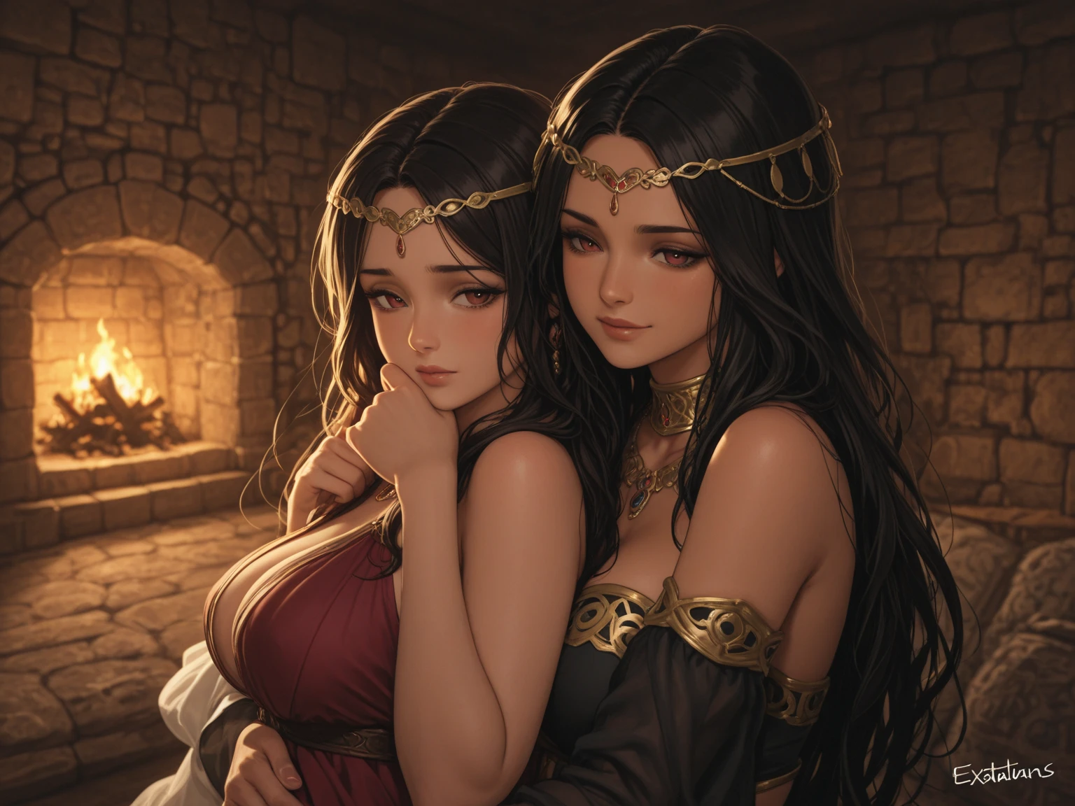a mature woman with long black hair tied up, beautiful detailed eyes, beautiful detailed lips, round face, huge breasts with cleavage, wide hips, wearing a long dress with an apron, sitting on the sofa answering the phone, looking shy, behind her a mature man her husband roasting meat on the barbecue and a 10 year old boy her son helping with detailed and perfected meat art, ambiance of the house's leisure area, representing a family, unfaithful wife on the phone sitting on the sofa while husband roasts meat on the barbecue with their son, both two smiling,(best quality,4k,8k,highres,masterpiece:1.2),ultra-detailed,(realistic,photorealistic,photo-realistic:1.37),HDR,UHD,studio lighting,ultra-fine painting,sharp focus,physically-based rendering,extreme detail description,professional,vivid colors,bokeh,portrait,photography