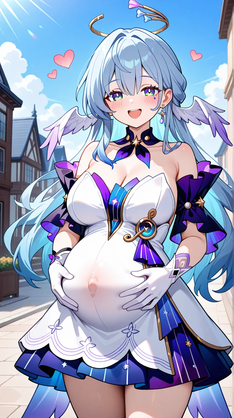 Masterpiece, 1girll, yukino yukinoshita, Glowing eyes, White sneakers, tennis wear, White miniskirt, White panties, White knee socks, Masterpiece, Top quality,  Hyper-detailed, Blue sky, grabbing her own breasts,Pregnant belly，Pregnant belly， Masterpiece,Best quality,absurderes,2D,((Anime screencap)),1girll,Cute,Expressive hair,Long hair,(Large breasts),bouncing breasts,(pregnant:0.9),ahegao,Long shirt,vibrator in thighhighs,(((Trembling))),Outdoors,street