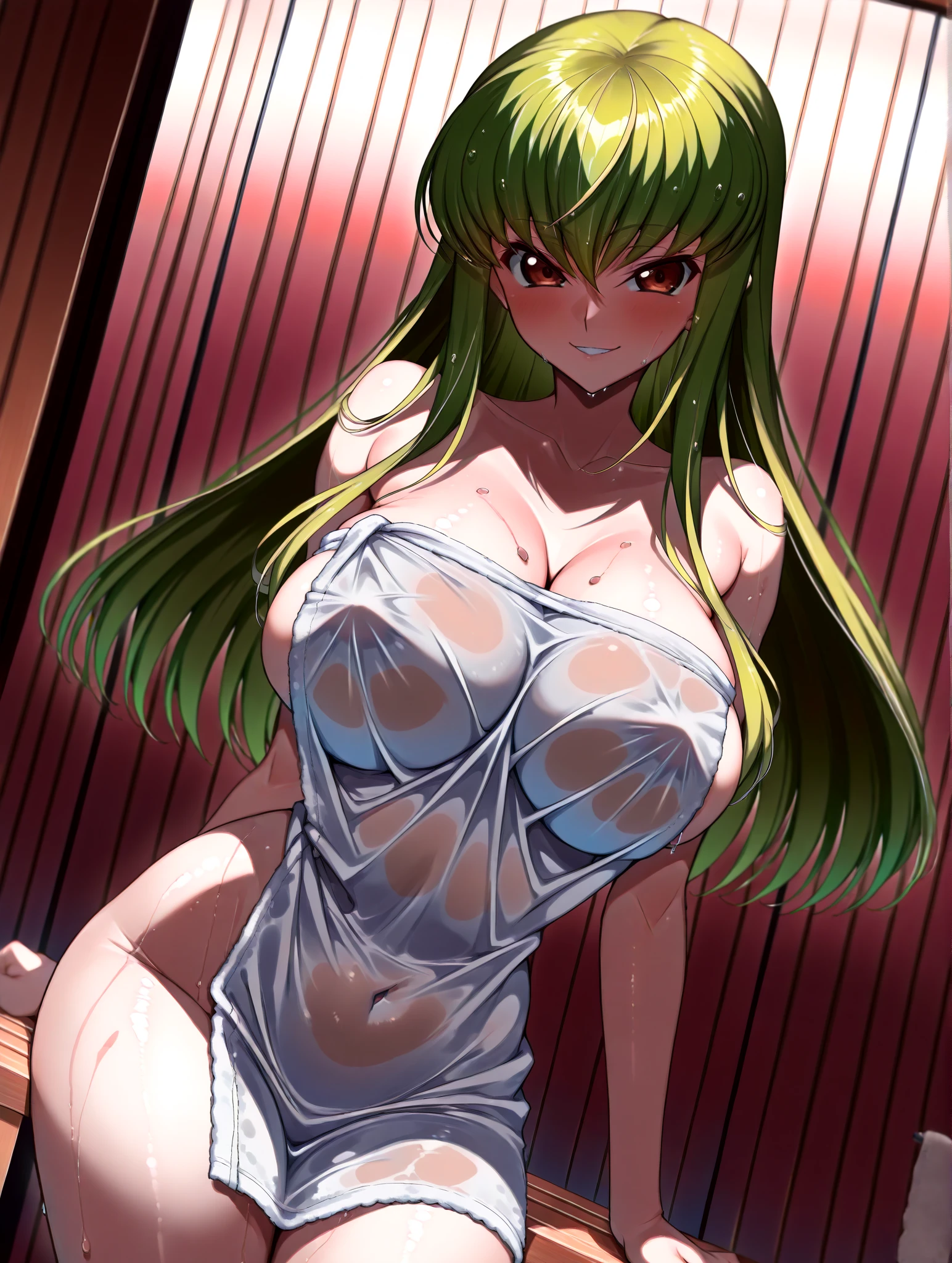 c.c.、Code Geass、Green Hair、Acme Face、Beautiful smile、Cute Woman、Thick thighs、Best image quality、High resolution、masterpiece、super high quality、Spread your legsしゃがむ、orgasm face、Spread your legsしゃがむ、Black pattern panties、I see your pink panties、Big Ass、Big Breasts 、Blushing、4K quality、Blushing、Proud face、Wearing black knee socks、bed、Spread your legsしゃがむ、Panty shot、Sweaty all over、Heavy breathing、Chest is bobbing up and down、heart、Condescending look、Low Angle、Zoom in on the crotch、Cowboy Shot、Sit on the living room couch with your knees raised, Spread your legs