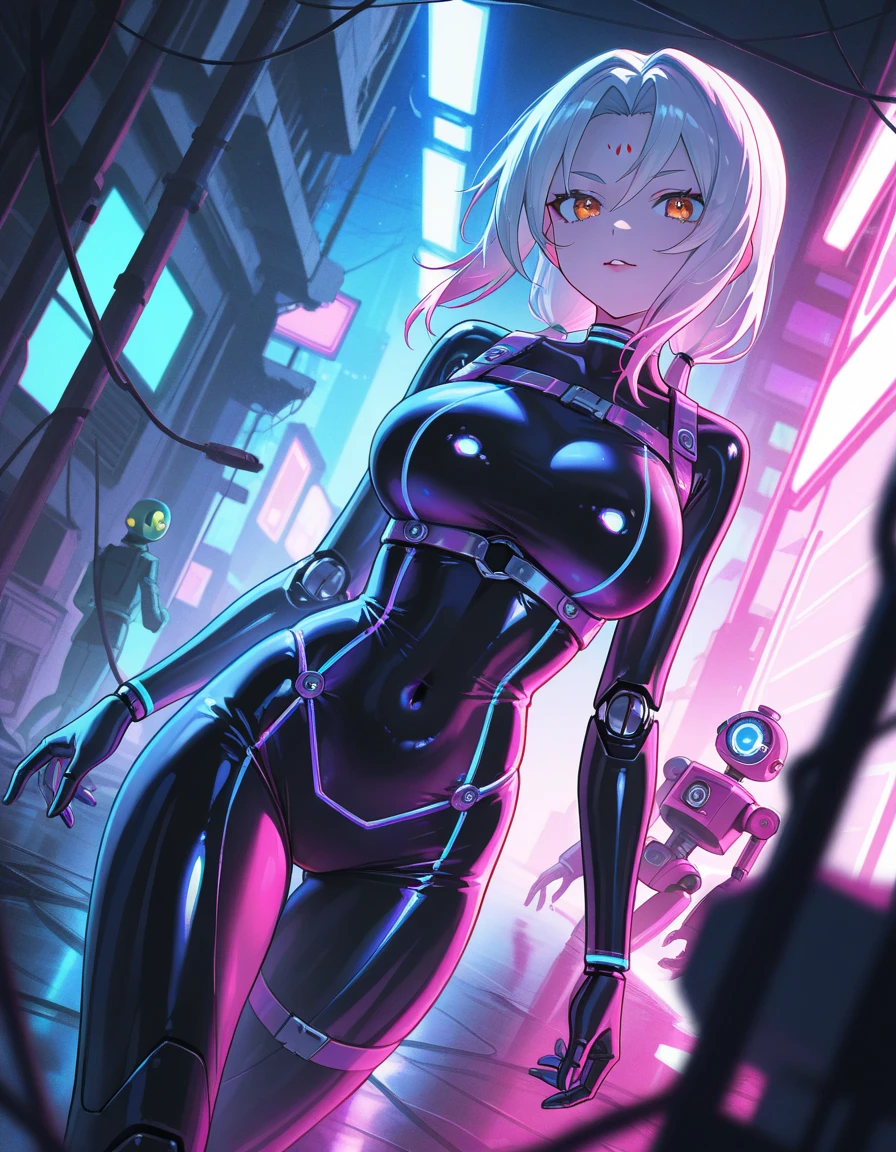 Girl in tight clothes and girl in an alley at night 