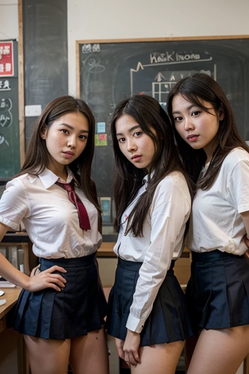 (nogizaka girl:1.0), (fair skin:1.0), (perfect body:1.0), (athlete:1.0), (curvy body:1.0), (high resolution:1.0), (intricate details:1.0), (ultra detailed:1.0), (RAW photo:1.0), (8k:1.0), (4k:1.0), (blurry background:1.0)
BREAK
They are all dressed casually in comfortable attire. Some of the students are sitting on desks, while others are standing and interacting with each other. They have various hairstyles and may include features like braids, ponytails, or long flowing hair. They are laughing, chatting, and exchanging friendly gestures. The classroom is decorated with colorful posters and educational materials on the walls. Books and notebooks are scattered around, indicating ongoing learning. The atmosphere is lively, relaxed, and filled with positive energy.
BREAK
<lora:JapaneseDollLikeness_v15:0.4> <lora:flat2:-0.4> <lora:epi_noiseoffset2:0.4> <lora:gakkou:0.7> <lyco:MultipleGirlsGroup:1.4>