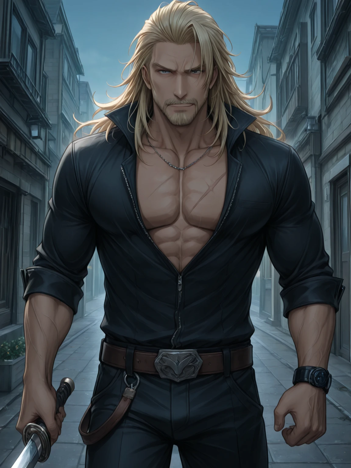 16 k,  and cinematic style portraying Thor in a humorous and relaxed way. Depict Thor sitting in an armchair with , visibly relaxed and with an expression of fun on his face, as if he were slightly intoxicated. Place the hammer Mjölnir on a table next to him.