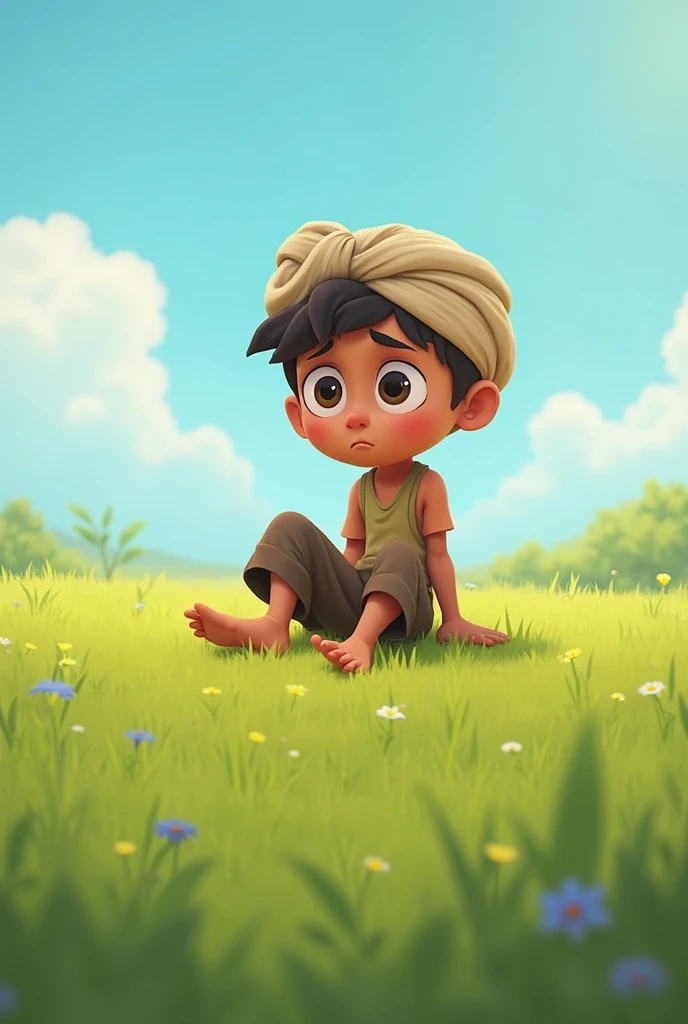 A boy sitting on the thar