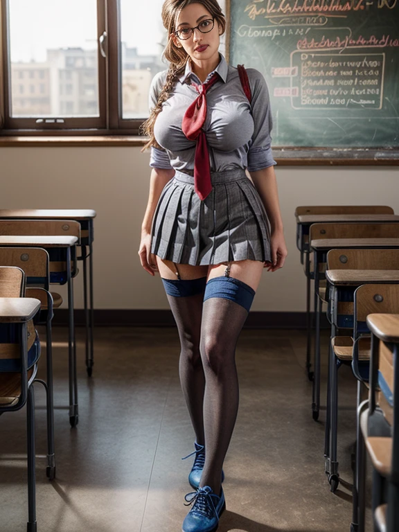 Tabletop、Highest quality、figure、 Ultra-detailed、High resolution、8k wallpaper、Perfect dynamic composition,、Beautiful attention to detail、(Reveal school uniforms:1.3)、Exposing the belly、Medium Hair、(Beautiful big breasts、Cleavage:1.4)、Natural color lip、Bold sexy pose、Charming smile、High leg bloomers、Harajuku、20-year-old girl、cute、sexy shot looking at camera、(School classroom:1.3)、get up、Two Girls,loose socks