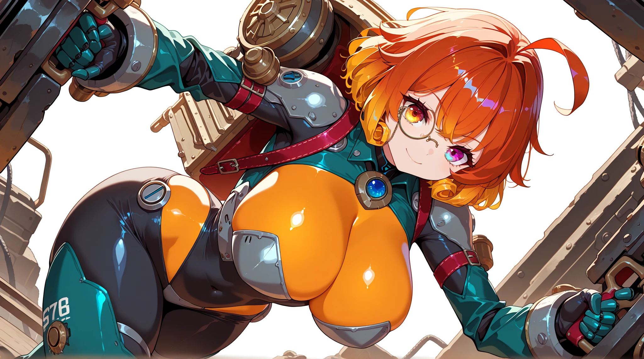 8k_wallpaper, extremely detailed eyes, extremely detailed body, (large masterpiece digital art), (detailed manga illustration), (detailed line art), ((perfect anatomy)), (intricate details:1.3), (ultra-detailed:1.3), (illustration:1.3), (sharp focus:1.3), (natural lighting:1.05), (vivid colors:1.3), (masterpiece), (best quality:1.4), (perfect anatomy:1.4), high quality, expressive eyes, full body, detailed face, beautiful face, perfect face, 1 girl, breasts, cleavage, gloves, huge breasts, cyberpunk clothes, jacket, black jacket, very long hair, thigh length hair, ({dark skin}), dark-skinned female ,detailed ((red hair)), messy hair, green eyes, hourglass physique, bodysuit, ultramarine bodysuit, sleeveless, shorts, thick thighs, toned, captain marvel emblem, emblem, superhero, dynamic lighting. dynamic heroic pose, smiling, outer space background, curvy,