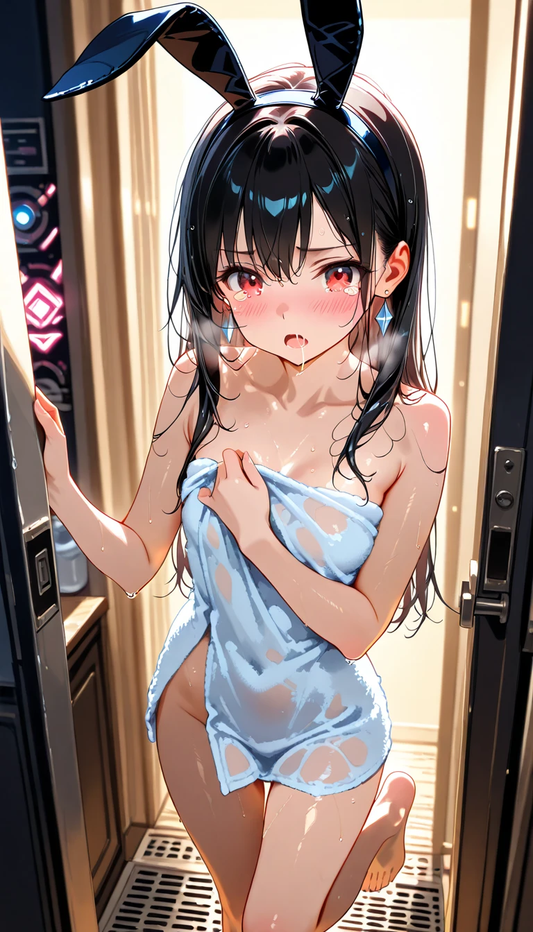 Topless woman、30 years old、ponytail、pantyhose、1 woman、shower room、My whole body is wet、Taking a shower、masturbation behavior、Touching pussy、Love juice overflows、A lot of love juice from the pussy