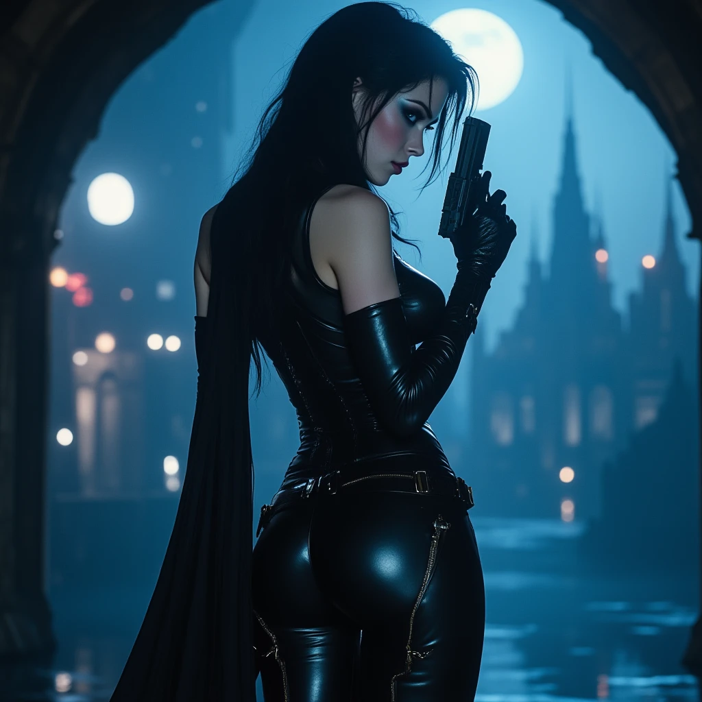 burial site,nigth,Multiple silhouettes,super detailing,best qualtiy,Masterpiece,(8K),Extremely detailed,Epic artwork,18-year-old beauty,Large chest half leaky,in mecha style
