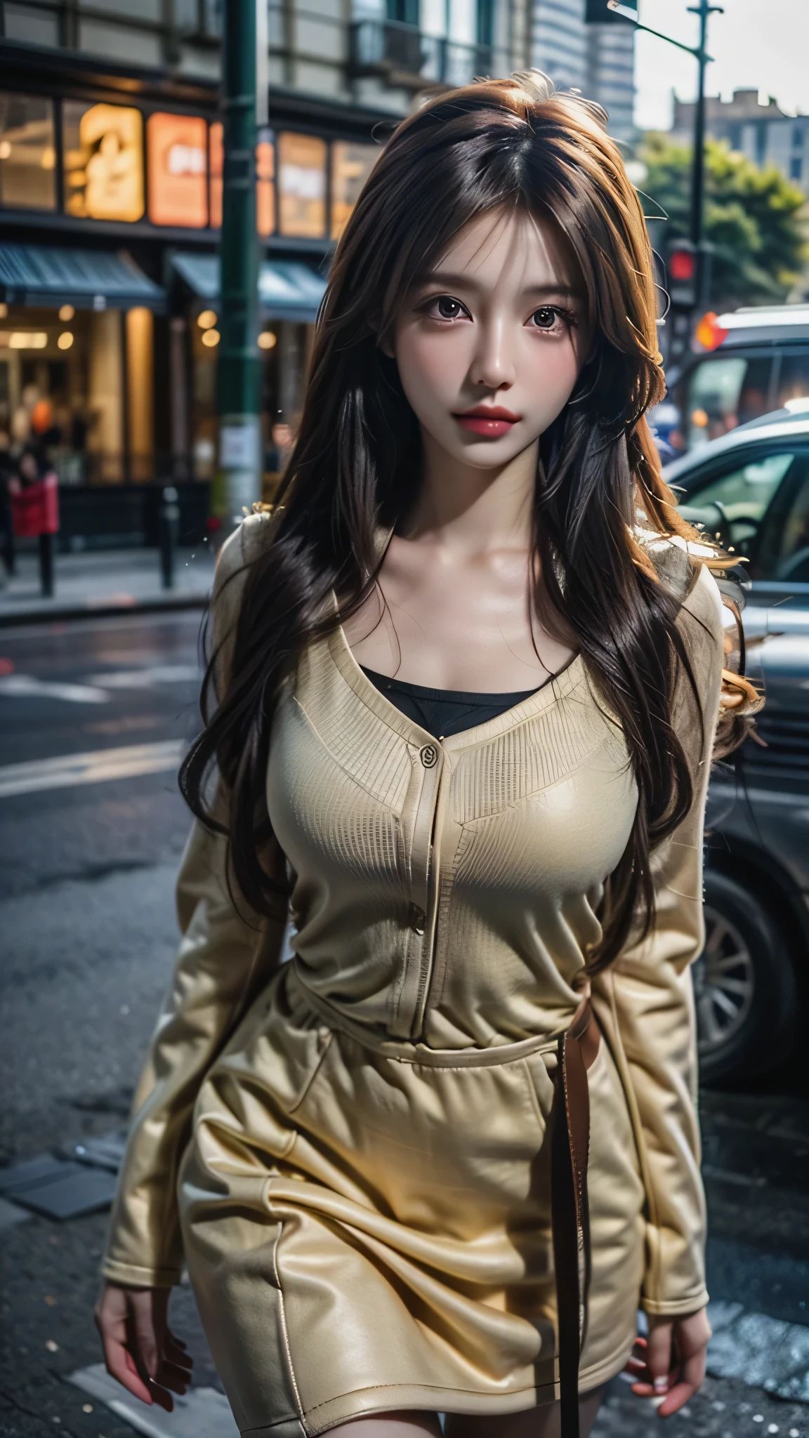 1girl, (((a portrait of the most beautiful girl))), (beautiful face), ultra detailed lips, (beautiful lips), ultra detailed eyes, (beautiful eyes), detailed hair, (beautiful hair), (beautiful styled and untied loose hair:1.0), ({beautiful length hair above shoulder}) (beautiful breast), (beautiful vagina), (beautiful ideal proportion body), beautiful detail body, ultra-high quality, ultra-high resolution, HDR, detail shadows, intricate shadow, glare, wind, look at viewer, Sharp focus, (close up), (f1.8), (Wearing a beautiful tan coat and white pants), (a beautiful sidewalk city background), (Wearing a beautiful long beige trench coat), (wearing a beautiful duster coat), (wearing an beautiful elegant outfit)