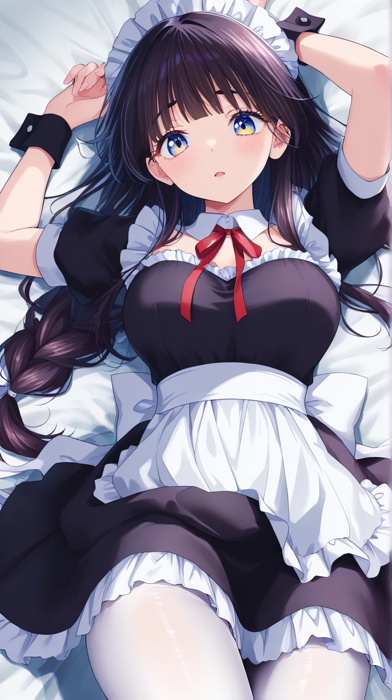 Highest quality, masterpiece, 4K, Highly detailed face, Highly detailed skin, Highly detailed wallpaper, Japanese anime, Second Dimension, Small face, Big Breasts, Normal body, Accurate body, Fine skin, Very beautiful cleavage, NSFW, whole body, One girl, A face that makes you want to have sex, On the bed, Sweaty, Cosplay, , mini skirt, Lying on your back, Roll up your skirt, Spread your legs