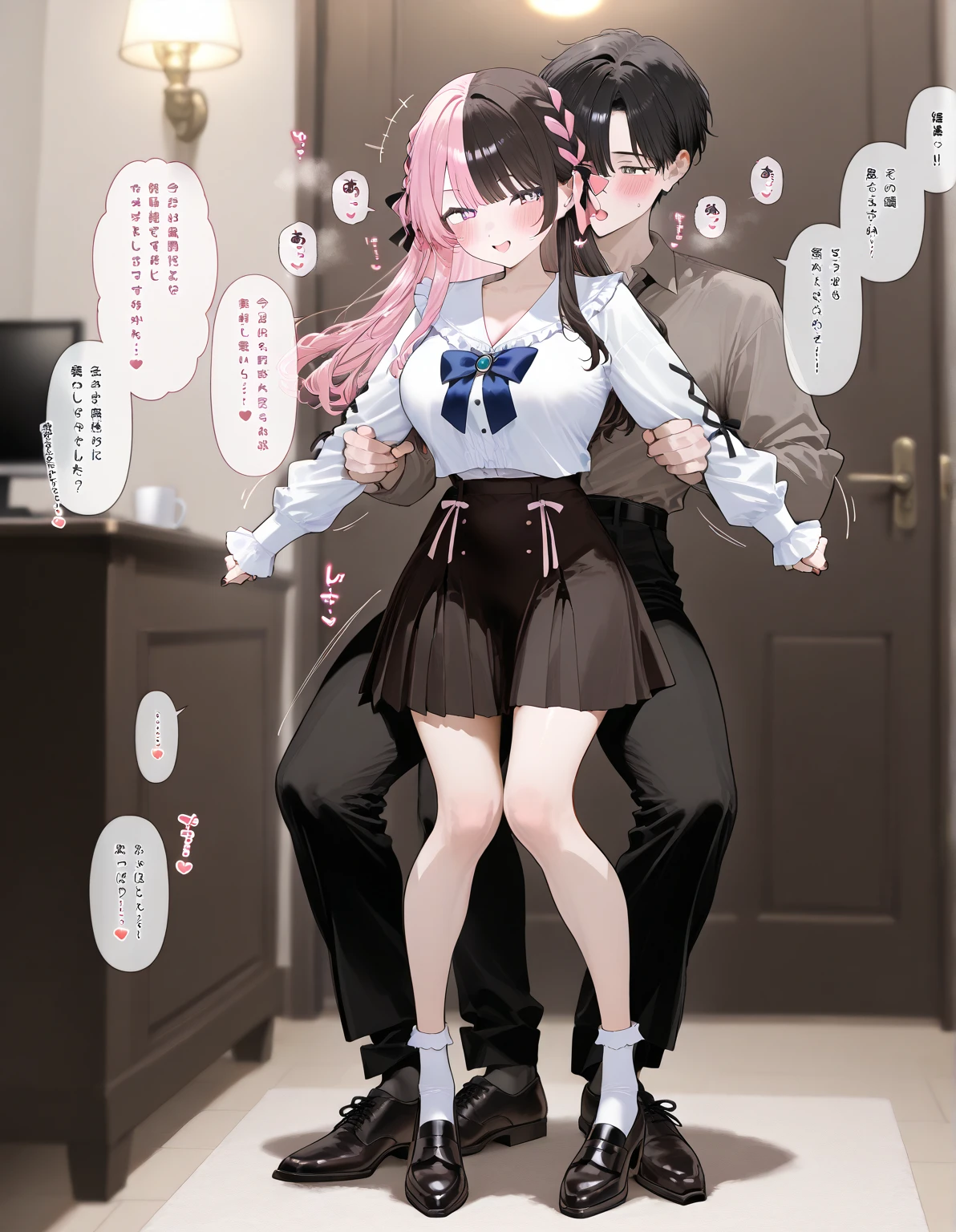 Young girl with pink hair, long twin-tail hairstyle, small bushy eyebrows, dressed in gothic lolita clothes, lolicon (Zankuro) drawing style by zankuro artist, Zancro style, image uploaded to R34, walking in the mall, smile flirtatious, suddenly has sex in public, ((doggy style sex)), ((public sex in an elevator)) bare ass in male crotch, view from behind, hands grabbing ass, penis entering vagina, ( (male point of view)) space between the thighs , ((spreading ass and inviting to fuck her with flirtatios smile))
