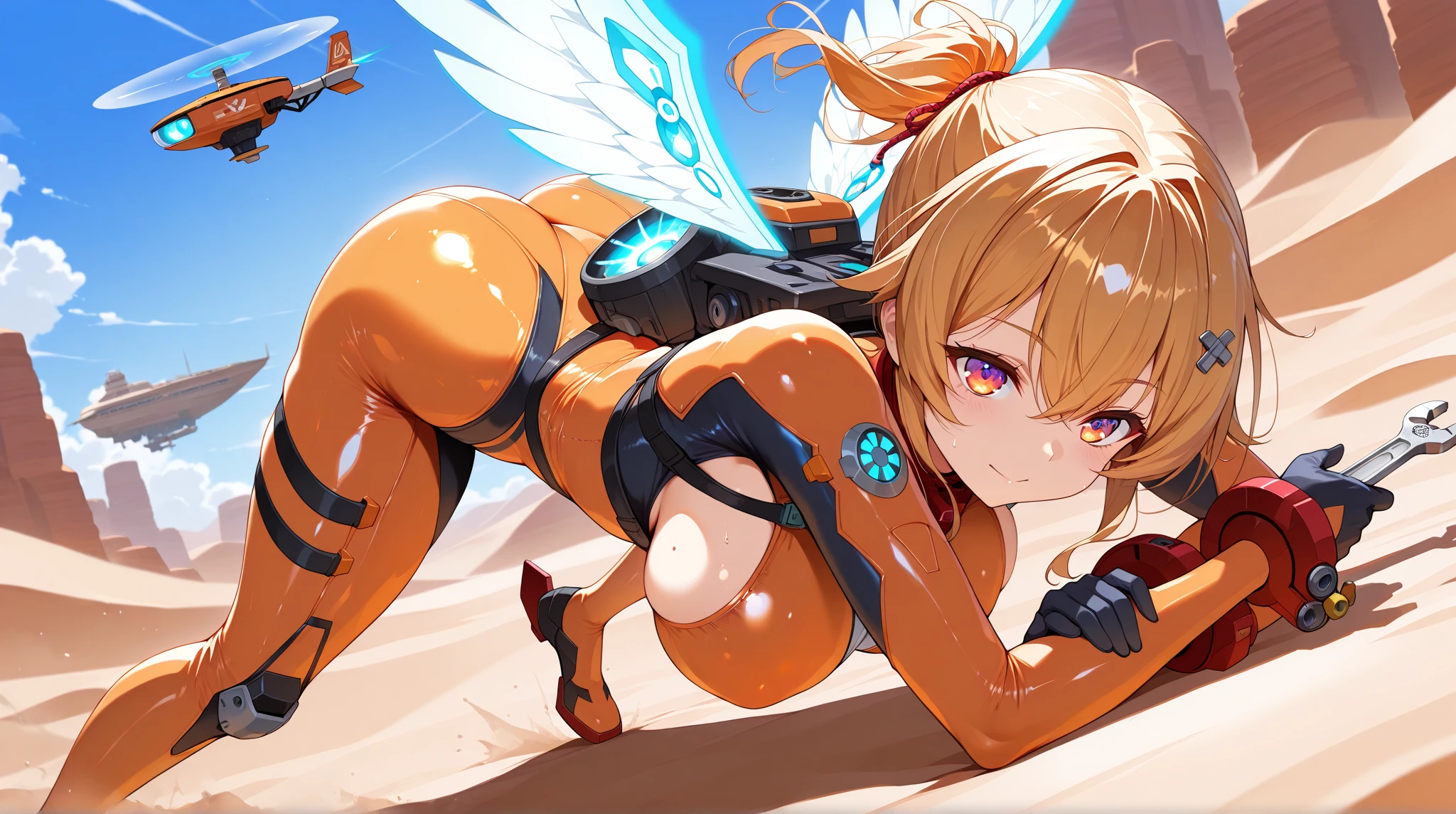 Hmph,,Nipples,Spread the word ,On the bed,Highest quality, Ultra-high-definition 8K CG rendering, Tabletop, High resolution, Very detailed,
1 girl, alone, 17 years old, Blonde, Wavy long hair, blue eyes, whole body, Fighting Pose, flight, (Small breasts:1.2), Big smile,
Bare shoulders, Shining white, mecha musume, Mechanical foot, headgear, yellow armor, In San Francisco City