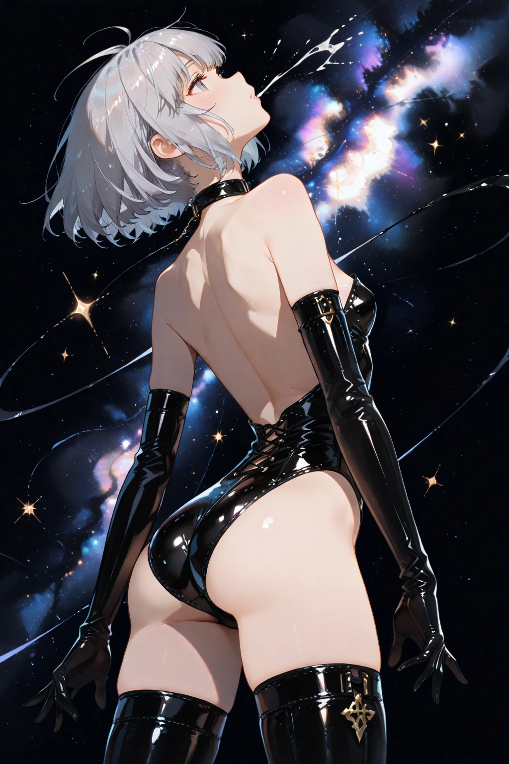 absurd res, high res, (masterpiece:1.4), ultra-detailed, 1girl, from above, space, floating