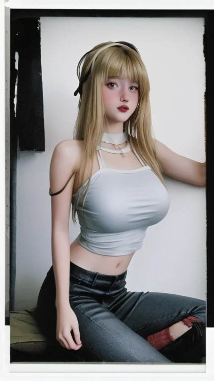 (Browsing Caution:0.7), Perfect Style, Beautiful Face, Highly detailed face and skin texture, (Maximum resolution: 1.2), 1 female,Hip Up, jewelry, (((He has many tattoos all over his body)), Streetwear, (((Tight shorts))), blonde, ,sneakers, (((Tight waist))), ((Big Breasts)),(See-through)