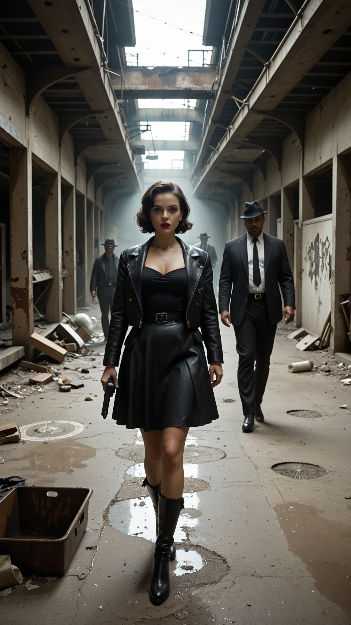 photo of (TCr3ws:1), beautiful woman, Lauren Cohan, beautiful face, a woman as a Peaky blinder, (laughing), (face focus), modelshoot style, (extremely detailed CG unity 8k wallpaper), Intricate, High Detail, Sharp focus, dramatic, photorealistic painting art by midjourney and greg rutkowski , (walking on the slums of London), (wearing a peaked cap:1.1), (detailed pupils:1.2), (dinamic pose:1.2), (Peaky Blinders:1.2), (holstered gun), (hands on hips:1.2), (closeup:1.1), (busty), tight bust, cleavage, slim waist, wide hips, beautiful detailed eyes, beautiful detailed lips, black hair,