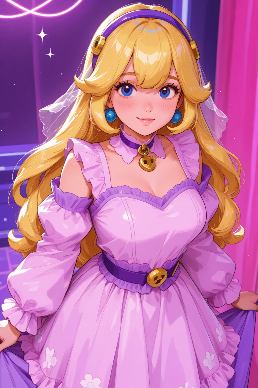 (highly detailed skin, high quality:1.1), Super Mario style (photo of princess peach:1.2), (smiling:1), brightly colored, vibrant, cute, cartoony, fantasy, playful, reminiscent of Super Mario series