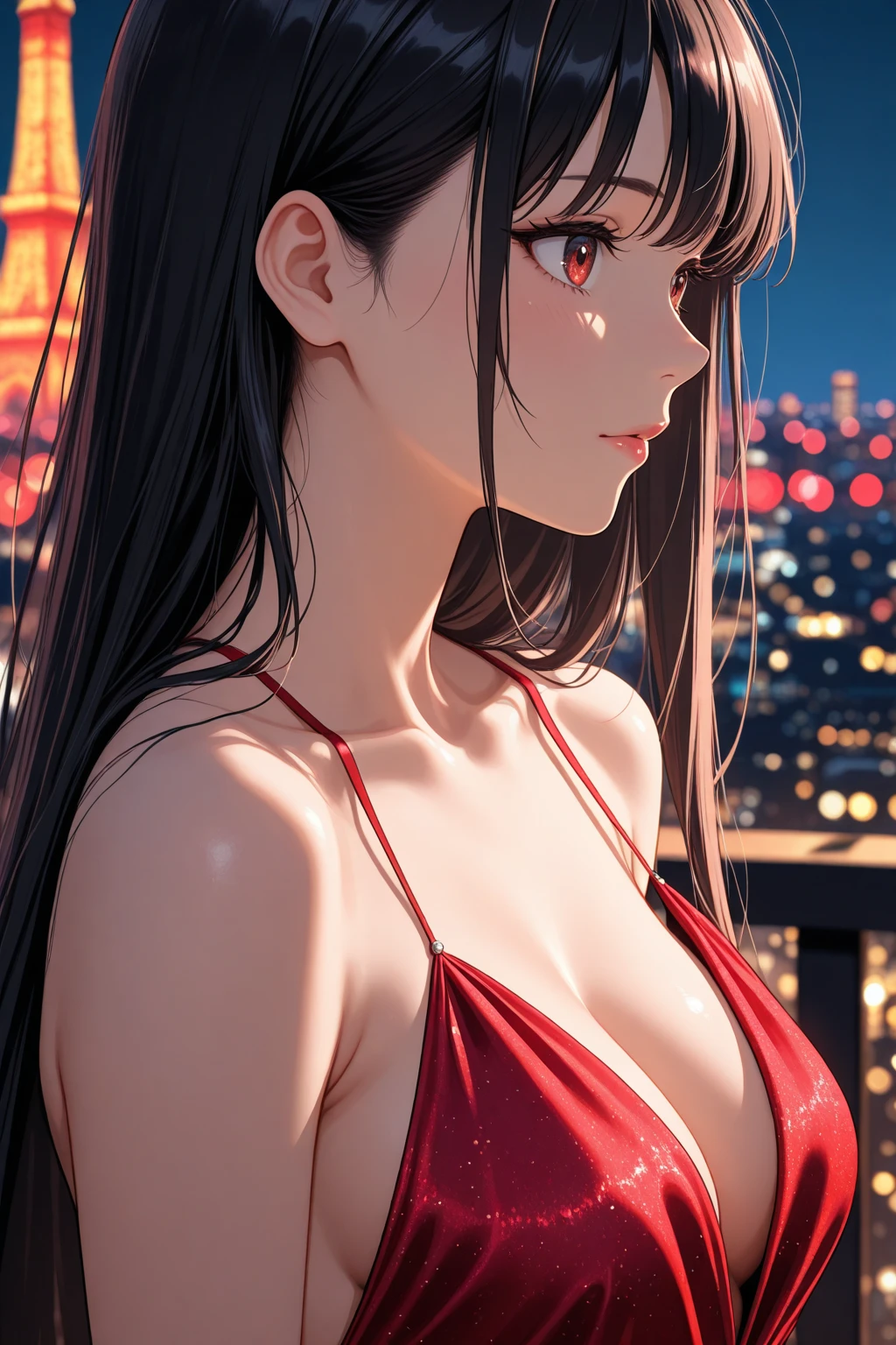 (((Masterpiece, Best quality: 1.2), A girl with phoenix wings standing in a ring of fire, Beautiful and symmetrical face, with bright red eyes, phoenix, Lotus flowers, red rose gold, gold mini underwear , Sunrise from the mountain in the background, Old porcelain buildings))