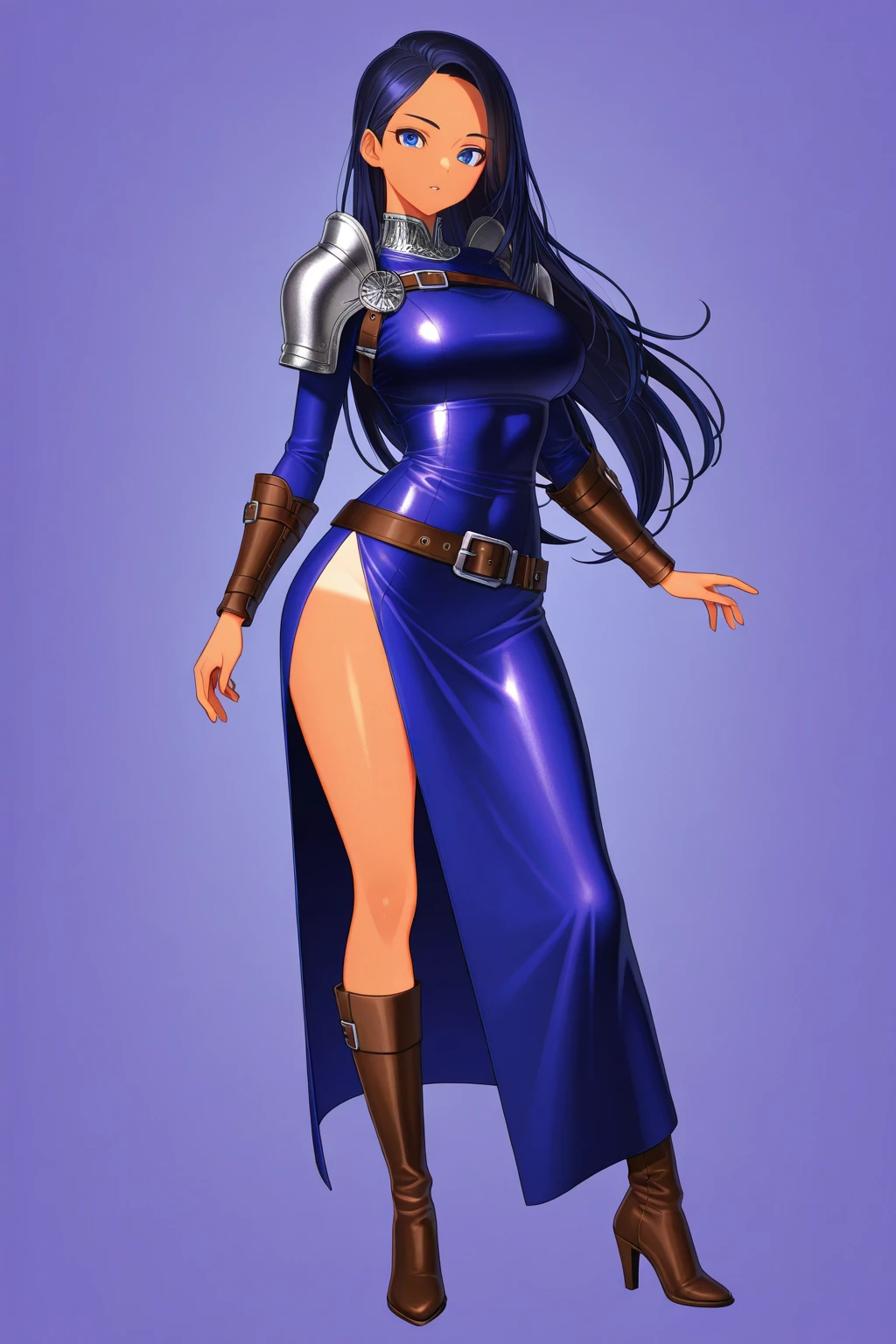 Satsuki Kiryuin, Satsuki Kiryuin from Kill-la-Kill, big breasts, voluminous breasts, curvy breasts, mesh stockings, standing with a katana, full height, bottom view, best quality, very detailed, ultra 8k resolution,huge breast, coat , vest, long skirt, portrait, full body, victorias clothing, long dress, knight, pants, black skinn suit, medieval city, plants, vest,polo shirt, forest, long dress, big robe, militari uniform