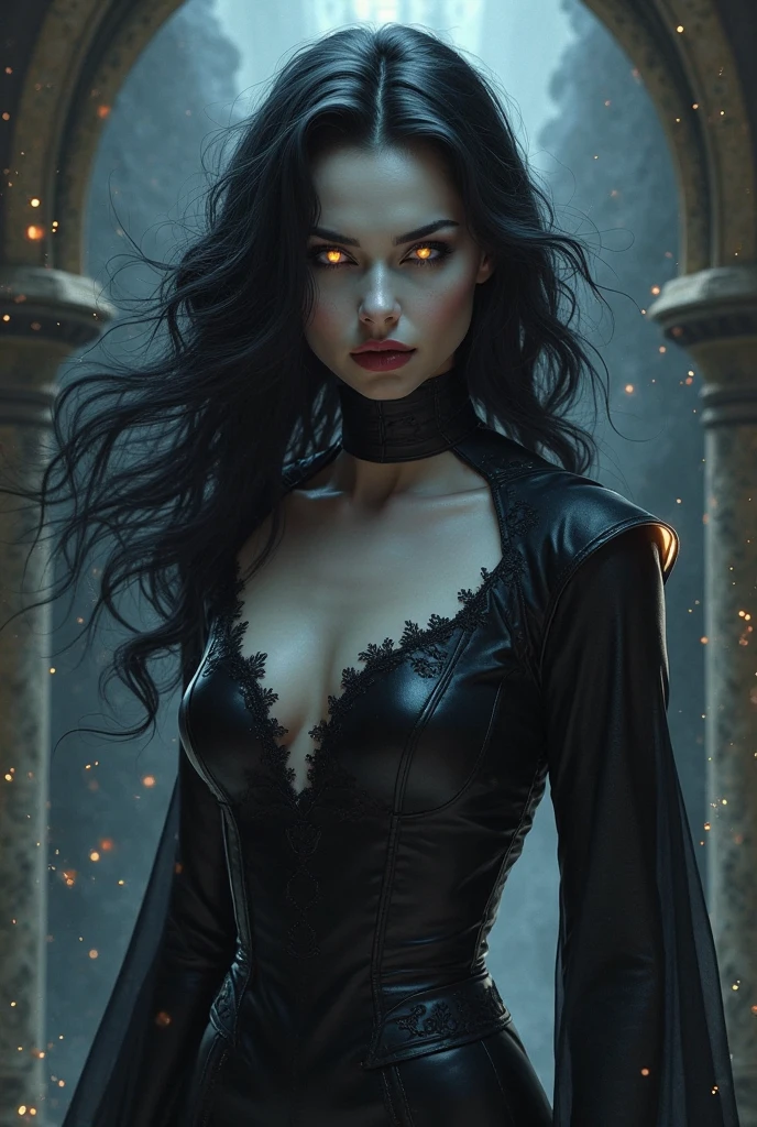 masterpiece, 8k, best quality,(close up potrait), Dark fantasy, gothic style, vampire queen, wearing a gothic-style dress, with a bloodthirsty smile and blood on the face, body, and a blood moon in the background. The scene is set in a gothic castle with lots of bats, emphasizing the pale skin and glowing eyes,ed glowing eyes, snarling, open mouth, fangs, dark smoky eye makeup, wearing long leather dress, clawed hands, sunset town background, high definition, detailed, intricate,.
