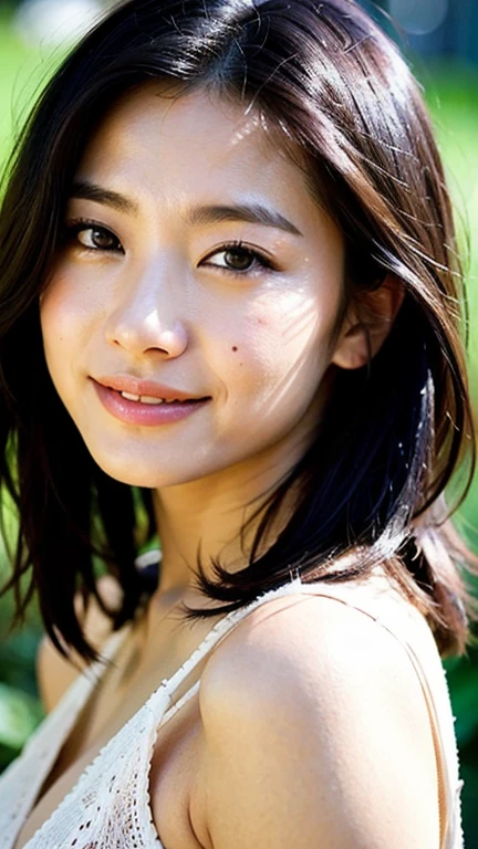 You are a professional gravure photographer.。future、Beautiful Eyes、 ((Highest quality)), Clear contours, Woman with beautiful face, (((One Girl,alone))), ((Beautiful Eyes)), Sex Appeal,Albedo and Specular Maps、Accurate simulation of lightweight material interactions、Very Short Hair、smile、Show off your thighs、Cyber Girl、