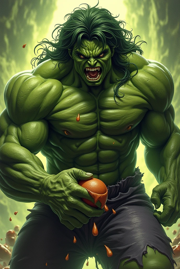 (Male of Caucasian origin).A ((muscular:1.2)) ((green skin:1.2)) ((zombie)), (missing left eye), long brown dreadlocks, rotting flesh, purple headband, purple shorts, athletic shoes, ((cigarillo in his mouth)) with massive clouds of purple smoke. smoke coming out of the left eye socket. Stoner.