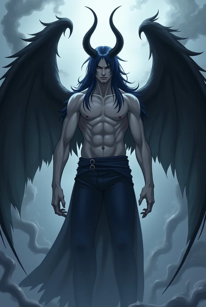 Demon、Fallen Angel、Dark magic overflows from the body、Body morphology、Dark blue skin、Savage look、Single、