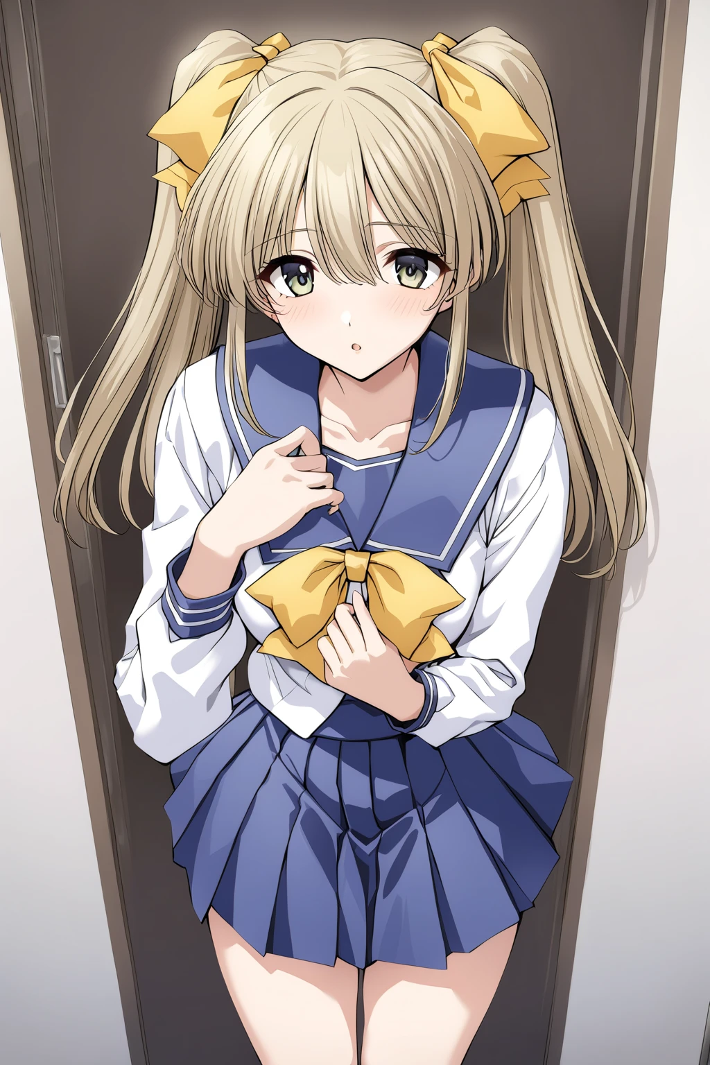  beautiful long blonde 　Girl in sailor suit 　  Pleated Skirts 　  miniskirt　diaper　Teary-eyed　I'm ashamed　 skirt lift