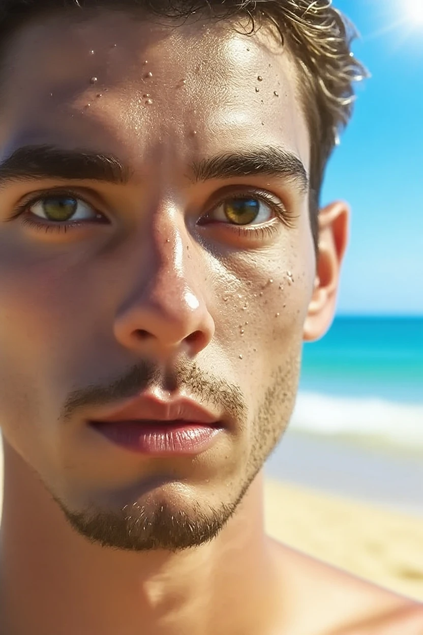 Homem sentado na praia a noite com corpo definido em baixa de uma tempestade, 4K High Definition Image