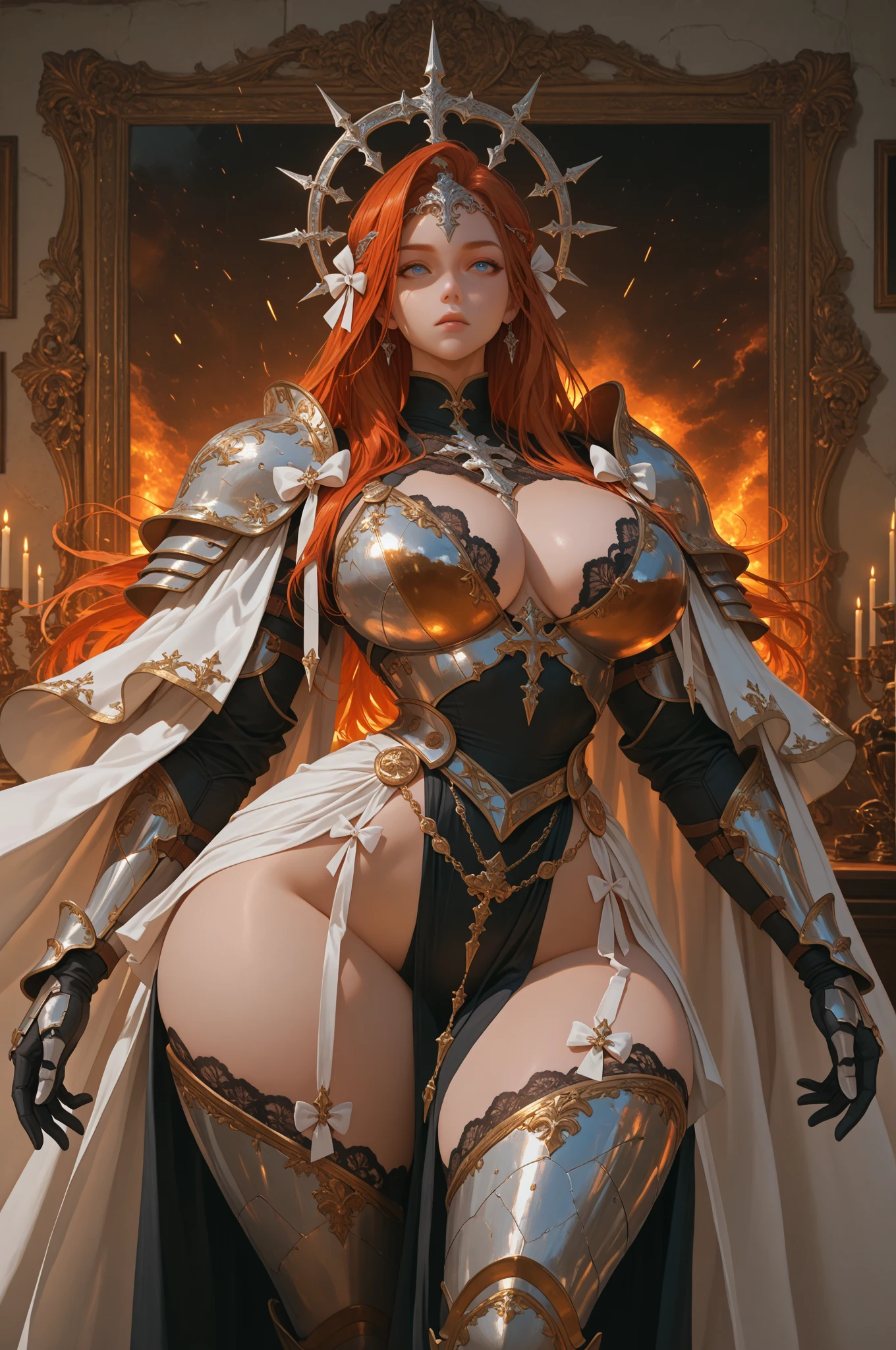 Beautiful Alluring Ornate female holy paladin, Bare Skin, Athletic Well Toned Body, Elegant Form, Inside A Dark Throne Room, white linen, shiny white metal, gold filigree, metal armor bikini, Beautiful Face, Gothic Theme, baroque theme, Fiverr Dnd Character, Octane Render, Digital Art, Extreme Detail, 4k, Ultra Hd, Polished, Beautiful, Hyperdetailed, Intricate, Elaborate, Meticulous, Photorealistic, Sharp Focus, Wlop, Character Design, Unreal Engine, 3d Rendered, Volumetric Lighting, Reflections, Glossy, Digital Illustration, Sensual Pose, Suggestive Pose, Full Body Shot, anatomically correct, visible nipples, puffy vagina, 💖❤💕💋❣