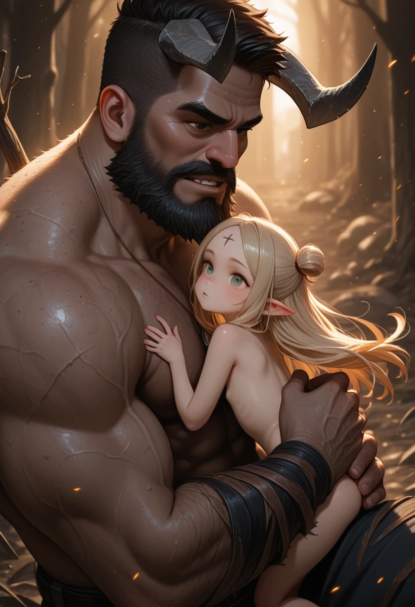 (best quality, masterpiece:1.2),1 girl, elf, blonde hair, ugly man, several boys, swamp, dirty, fat man, ultra-detailed, ugly man,multiple boys,gangbang,monster,horror a hyper-realista portrait of a young woman, medio dormida, , 22 years, realista, (acostada de lado), [beautiful detailed lips],[blonde hair],[elf], (ugly man:0.9),(ugly man:0.9),(monster:0.9),(horror:0.9),encerrada en una celda [locked in a cell], (amarrada de manos y pies:0.9) [tied hands and feet], (elfa siendo follada por el hombre:1.1) [elf being fucked by the man], (detalle en la penetracion:1.1) [detailed penetration],(violacion:0.9) [rape], ella no lleva bragas, tiene toda la ropa rajada, (vistiendo un liguero y pantimedias negras), sexy, (pechos enormes 2:1), rasgado, (all rasgado), short brown hair, (pelo atado con lazos), curvo, NSFW, enclosed dark atmosphere,sharp contrast,intricate shadows,gritty color palette,dramatic lighting
