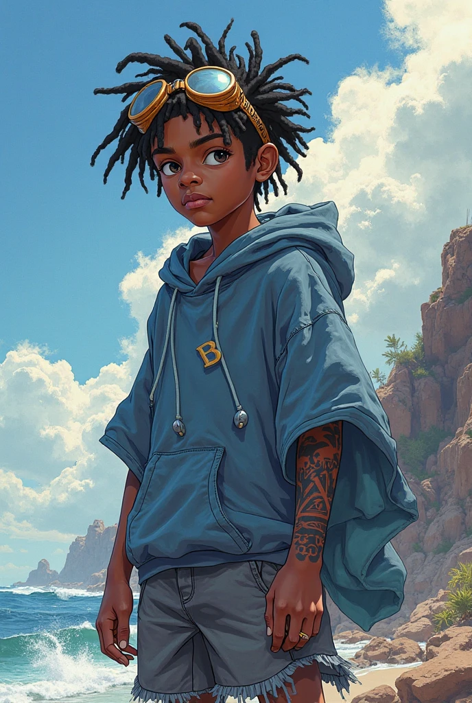 Pintura de Jean-Baptiste Monge depicting a black boy with a small surveying penguin dressed in shorts and beach shirt looking at the stars at night, (Estilo Pixar)++, Jean-Baptiste Monge, Sem post-apocalyptic city --Ar 2:3 --testp -otimista; --auto --s2