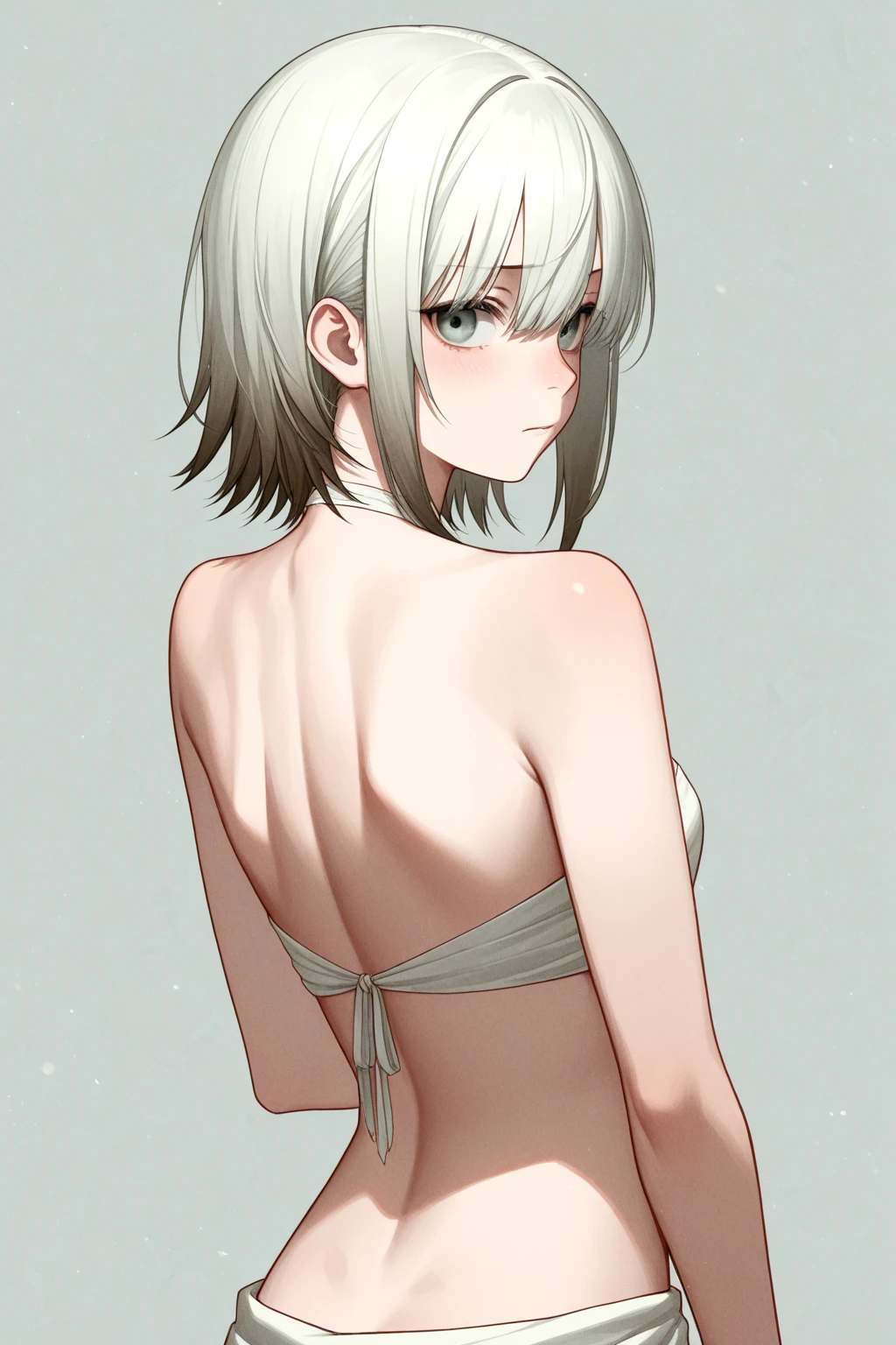 best quality, very aesthetic, absurdres, (1girl, plana, blue archive, solo, eyes), (realistic face:0.9),(string bikini:1.8), (shy, blush, thigh:1.3), (cowboy shot), (half closed eyes:0.9), (ass), (official art:1.3), expressive eyes, perfect face, extremely detailed eyes, perfect anatomy, smooth skin, (black background:1.5), clear eyes, beautiful face, small breasts, (anime style:1.7), (Warm Light), (highres:2), (Chiaroscuro),