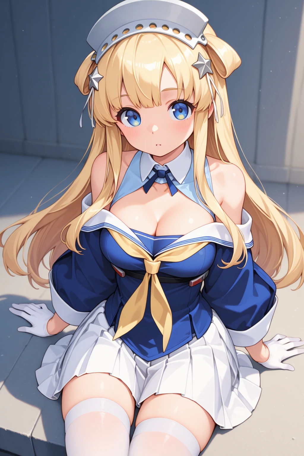 masterpiece, best quality, absurdres, looking at viewer, (light_smile:0.6),
1girl, ahoge, rabbit ears, playboy bunny, artoria pendragon \(swimsuit ruler\) \(fate\), large breasts , blonde hair, green eyes, french braid, pony tail
bare shoulders, large breasts , cleavage,
clothing cut out, wrist cuffs, detached collar, cutout, feather boa,
white leotard, blue necktie, blue pantyhose, single thigh strap, hands_above_head,(squat:1.3),(spread_legs:1.3),rabbit_pose,armpits,solo,