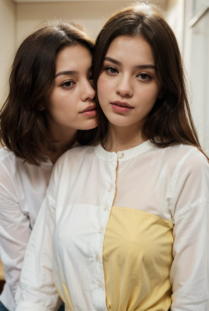 (Mejor calidad,Realista),rostro femenino,20 years,ojos grises,cabello largo rubio dorado ondulado,cejas moderadamente gruesas,sharp jaw,small nose,heart shaped face,Piel suave y sedosa,tez luminosa,ojos brillantes y vibrantes,Reflejos dorados en el cabello,Endearing smile,belleza natural,Postura elegante,gentle expression,Dream atmosphere,soft natural lighting,rubor sutil en las mejillas,Rasgos faciales delicados,Estilo elegante y con clase,Subtle touch of sophistication,Encanto puro e inocente,Color palette with warm tones and soft pastels, con una falda blanca, vistiendo una blusa blanca, de pie en un campo de golf, cuerpo en forma, tetas grandes, lean slightly to look at the camera