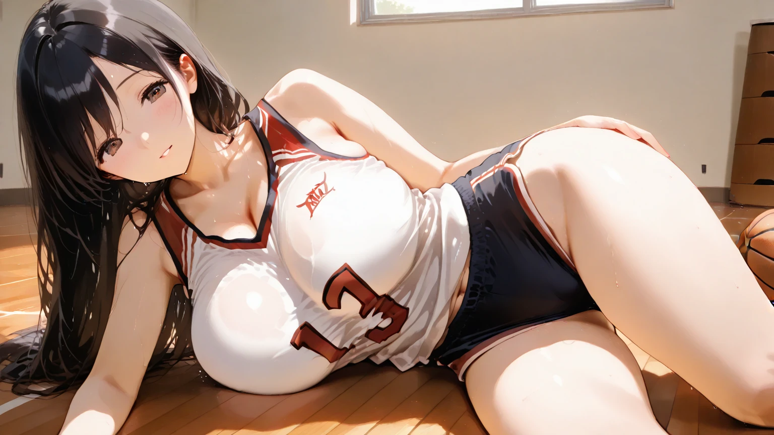 (8k, best quality, masterpiece:1.2), (realistic, photo-realistic:1.37), ultra-detailed,best quality, ultra high res, professional lighting, photon mapping, radiosity, physically-based rendering, cinematic lighting, ((basketball court)),depth of field, sharp focus,sunbeam, good composition,(bokeh:1.2) 1girl,solo,(full body), (closed mouth),beautiful detailed eyes, pose, narrow waist,(((basketball uniform))),messy hair,long hair floating in wind,(ulzzang-6500:1.2)
mix4, hiqcgbody, ((blunt bangs)), dark blue hair, purple eyes, ((ponytail))