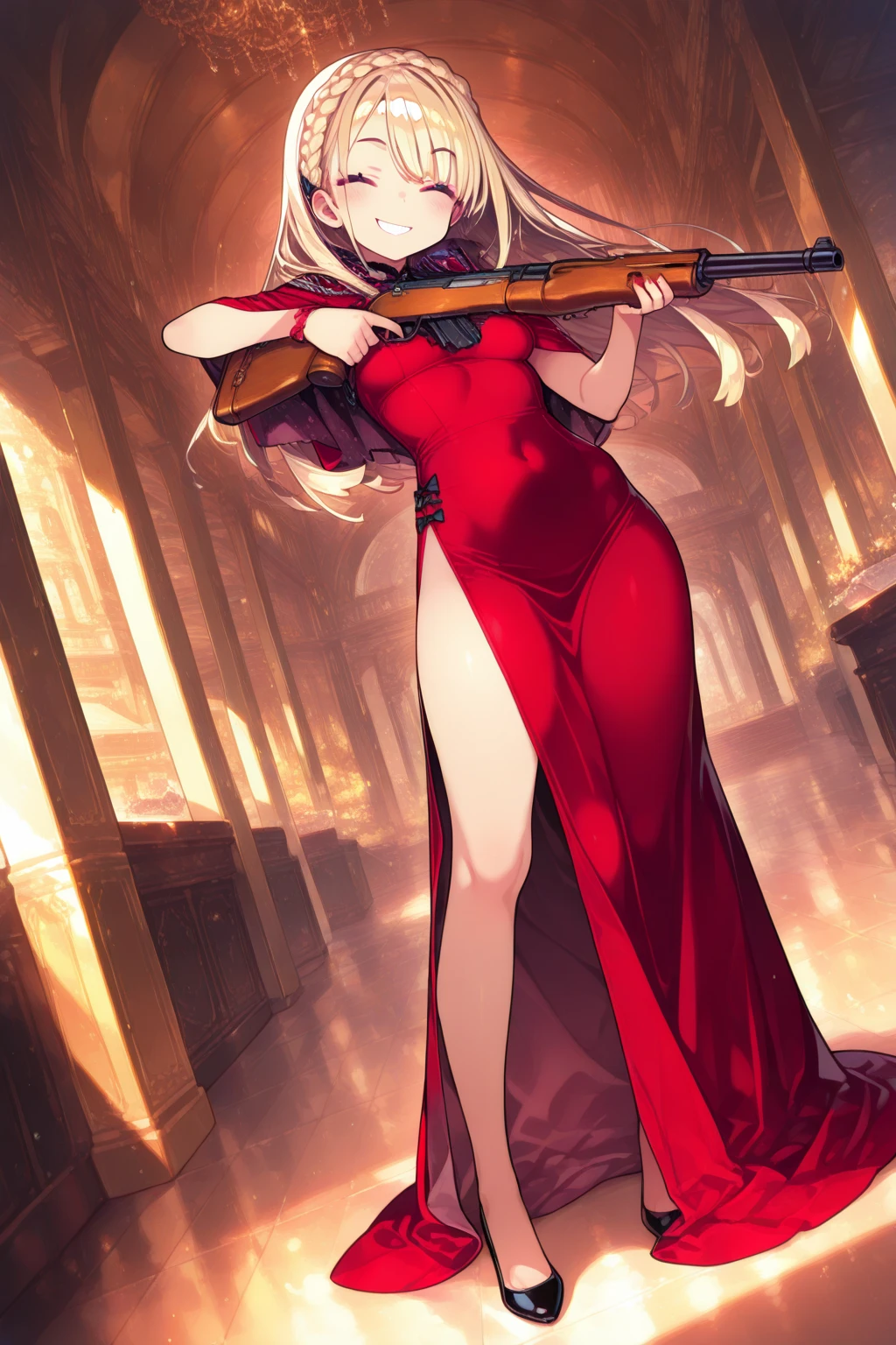 (masterpiece, best quality), intricate details, 1girl, 1girl in, age19, Solo, Long hair, Colossal, Looking at Viewer, blond hair, Alexis Texas (standing full body toe to head by wooden pole:1.2) iron collar, arms behind back, iron cuffs, shackles, bound, bondage outfit, harness, o-ring, bondage outfit blindfolded cover eyes, happy red cheeks, chain leash collar choker neck bell shackles wristbands bracers bracelets, cleave gag, sad face, red cheeks, cryings tears, painful (she was sold and betrayed by her own family)