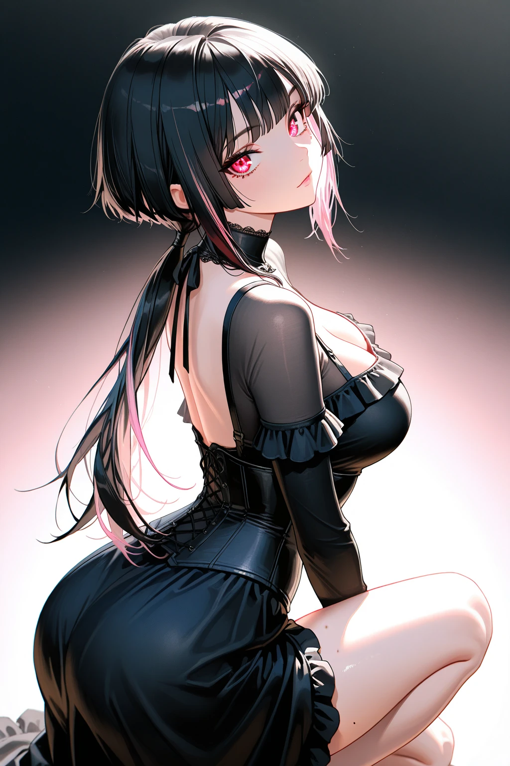 ((highest quality)), ((masterpiece)), (detailed), Perfect Face、Long Hair、A villain with heavy makeup、big breasts、Big Ass、Turn your back、Poop、thick and long poop、Embarrassed face、