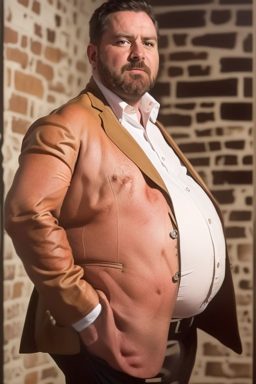Uncle in suit and leather face of the general belly