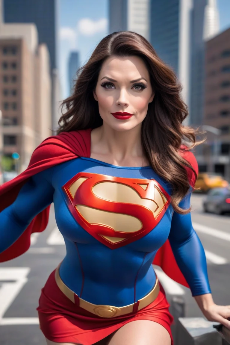 super Sarah Palin charming, attractive and sadomasochistic smile Supergirl; HD. Photograph, ((realism)), extremely high quality RAW photograph, ultra detailed photograph, sharp focus, high resolution, (detailed skin:1,3),high quality, film grain, Fujifilm XT3,Highly Detailed, movie, (Cinematic Photo:1.3) of (Realistic:1.3), by John Byrne/Jerry Ordway