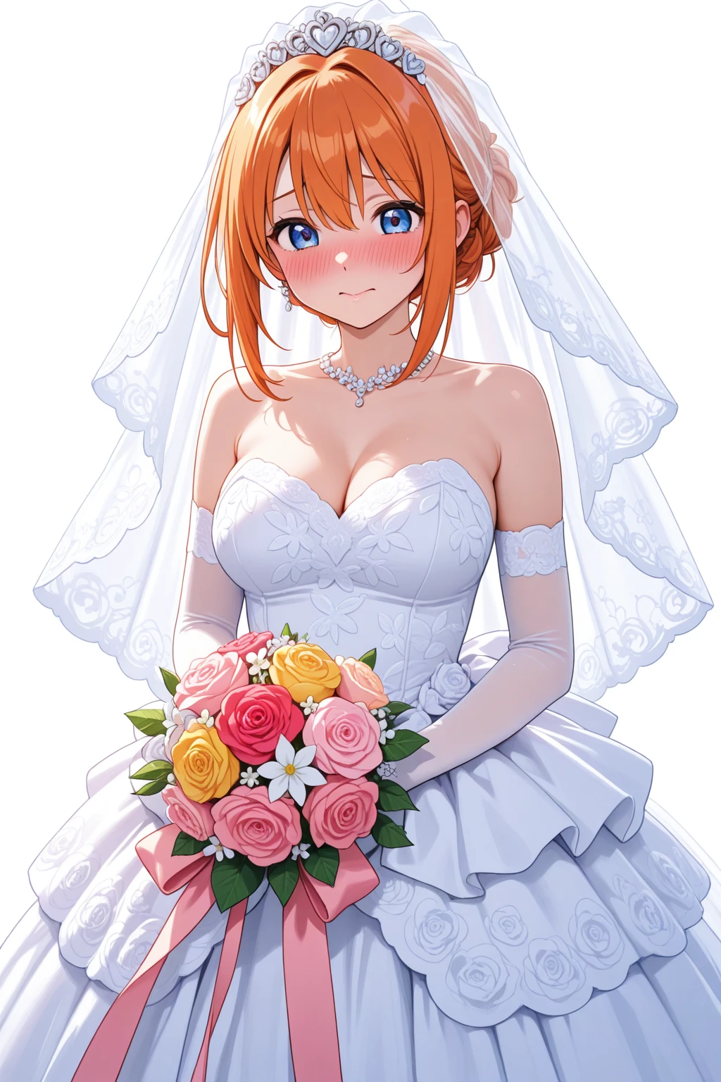 Nakano Yotsuba, Orange hair、wedding dress:1.4、look at viewr,A smile